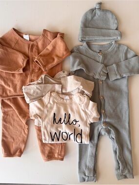 H&M Rust, Light Blue and Cream Baby One-Piece Set
